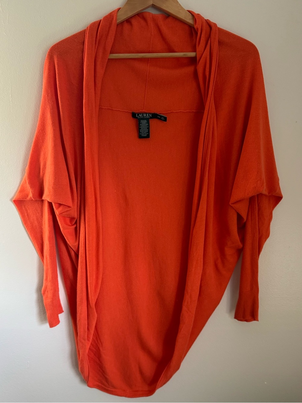 LAUREN Ralph Lauren Orange Open-Front Batwing Silk Blend Cardigan